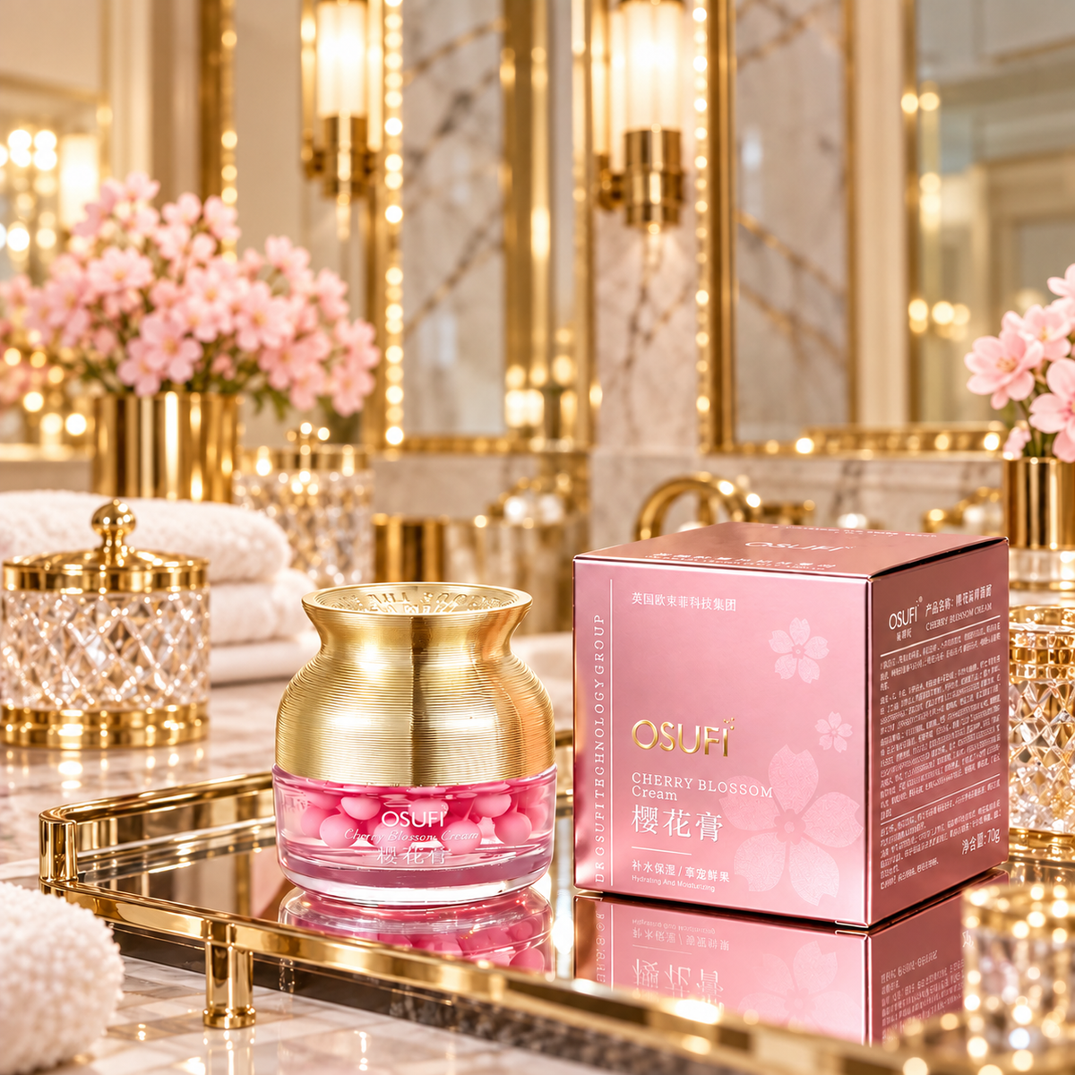 OSUFI Cherry Blossom Moisturizing Face Cream — 70 g in a luxurious product-only setting