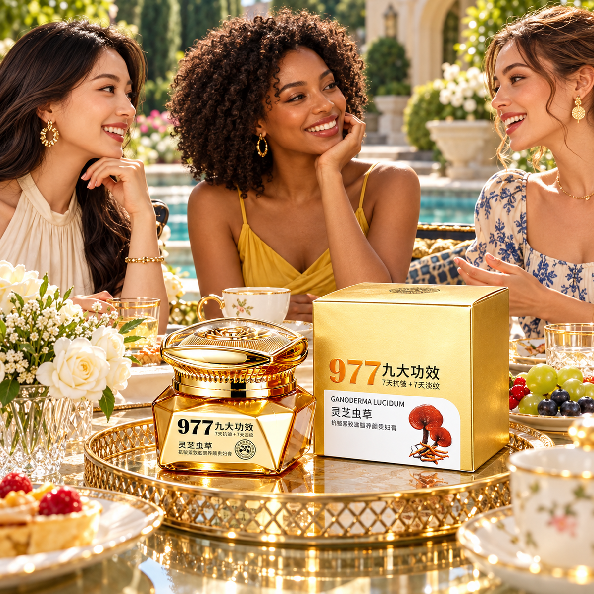 OSUFI 977 Ganoderma Lucidum Cream — 50 g in a luxury garden setting; decorative props are not included