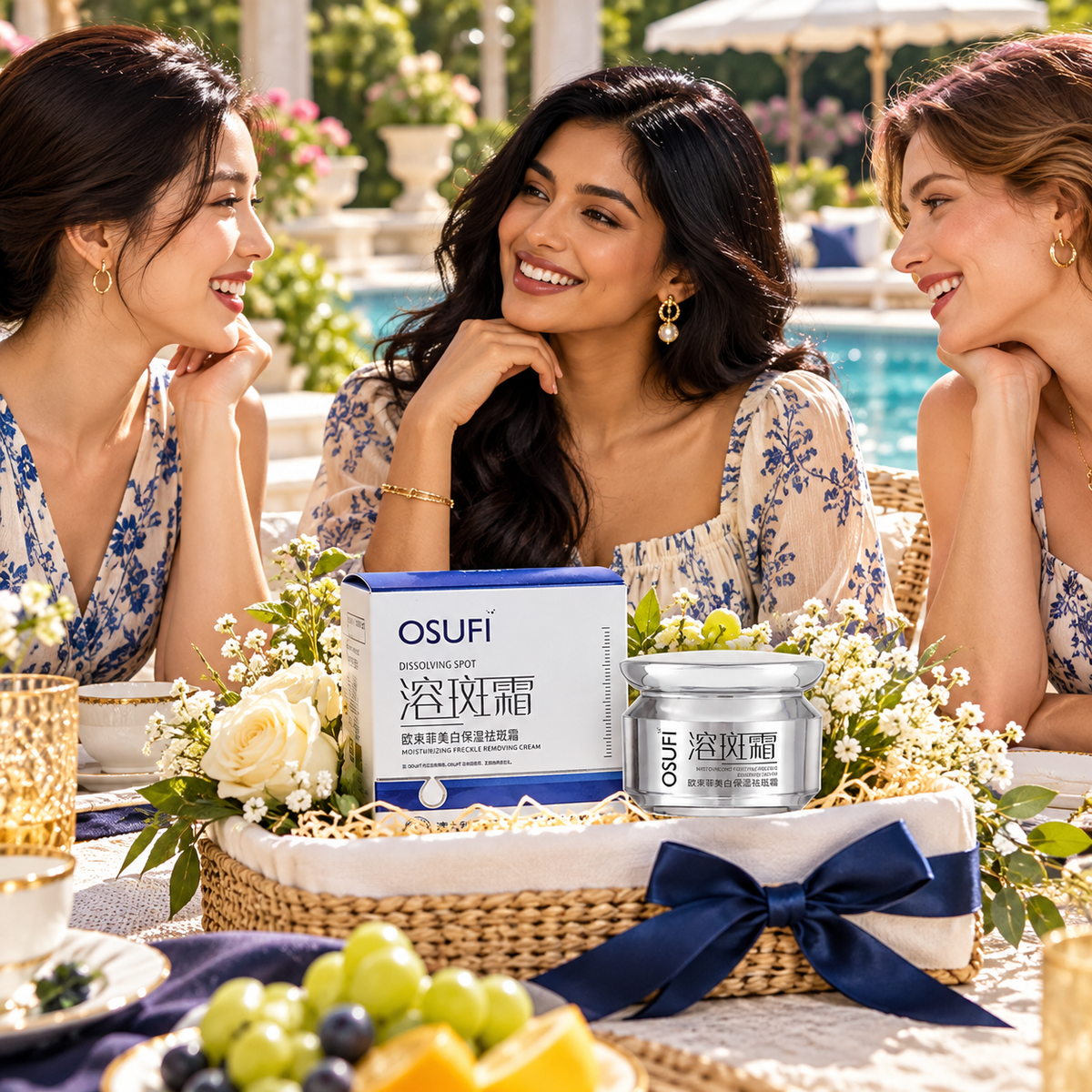 OSUFI Moisturizing Face Cream — Silver Jar in a premium garden scene; styling props are not included