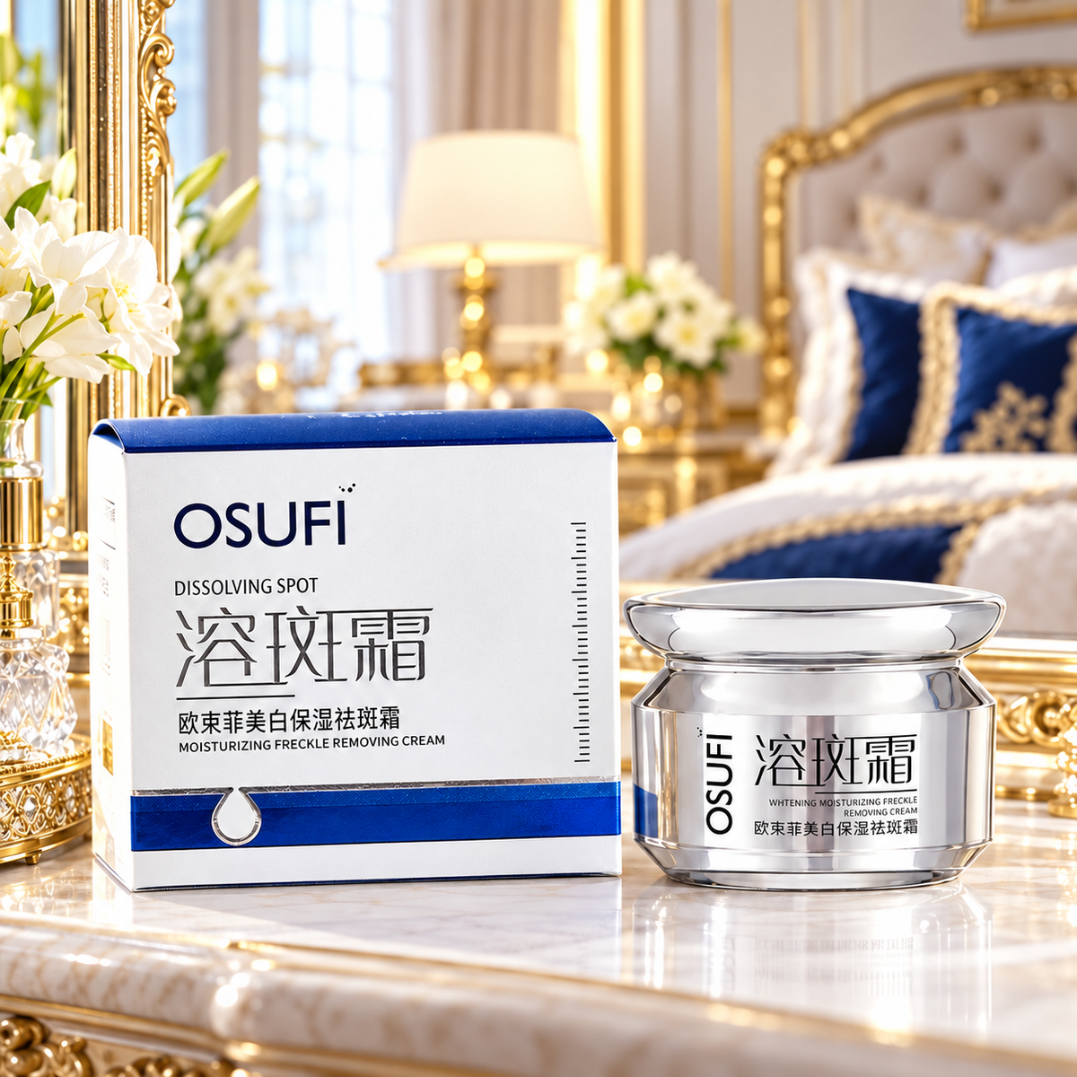 OSUFI Moisturizing Face Cream — Silver Jar in a luxurious product-only setting
