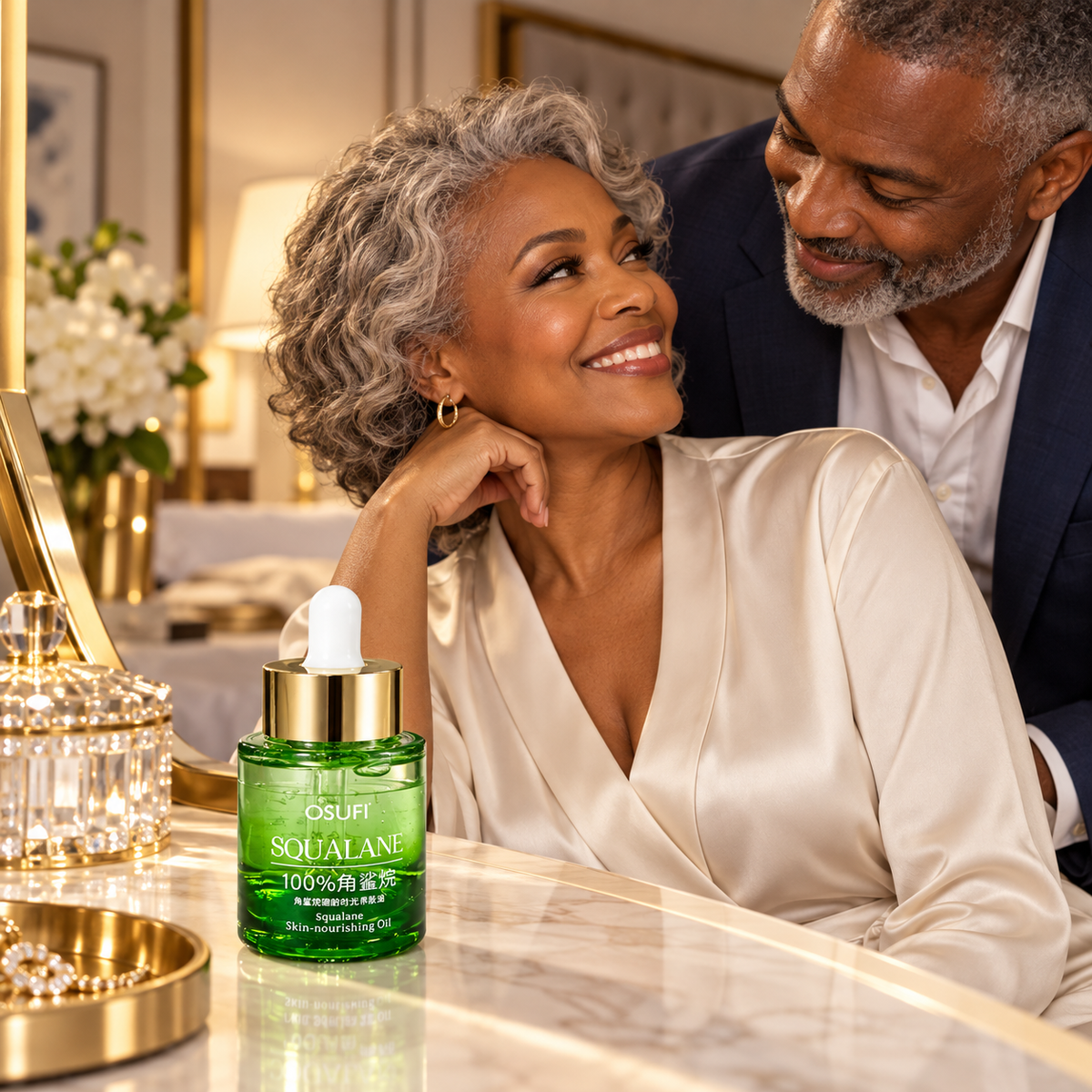OSUFI Squalane Skin-Nourishing Oil in a premium couple scene; styling props are not included