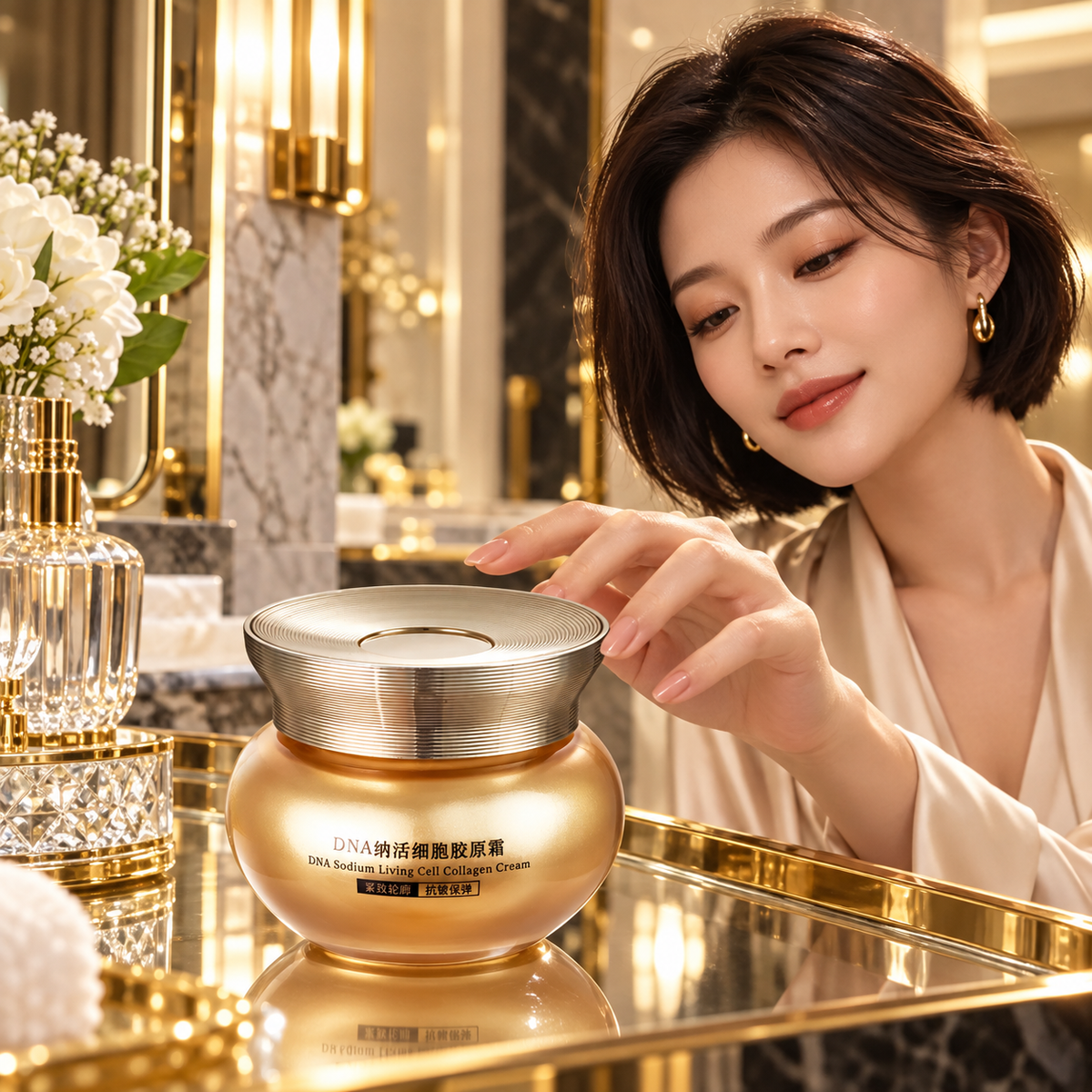 OSUFI DNA Sodium Living Cell Collagen Cream — 50 g in a premium mirror scene; styling props are not included