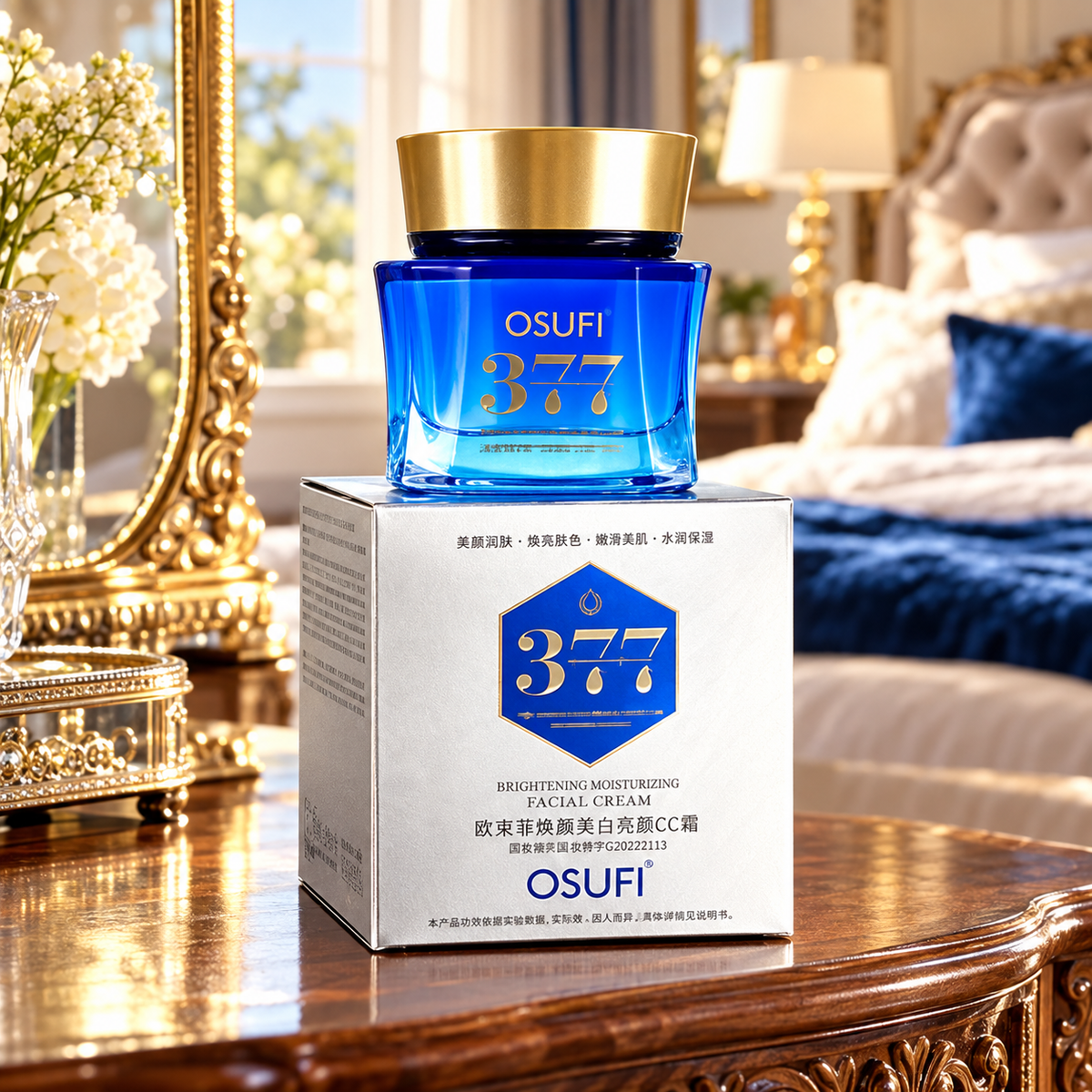 OSUFI 377 Facial Cream — luxury dresser product portrait