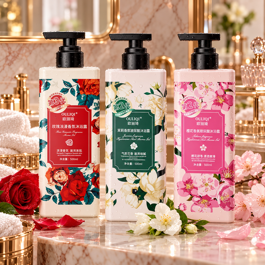OULIQI 500 ml fragrance shower gel — Rose, Jasmine and Sakura options
