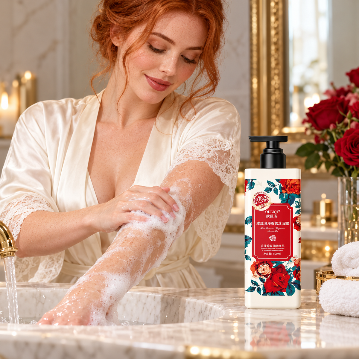 OULIQI 500 ml fragrance shower gel — Rose routine use