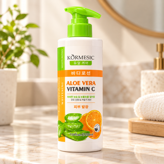 KORMESIC Aloe Vera Vitamin C Body Lotion, one 200 ml bottle with its front label visible.