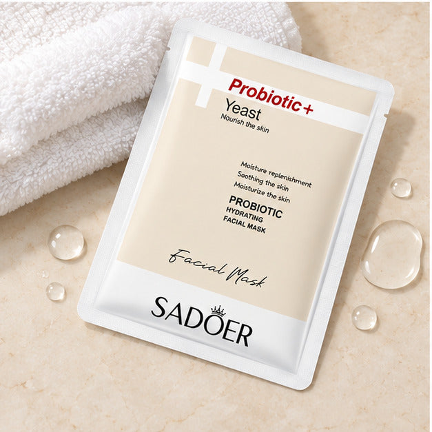 SADOER Probiotic Hydrating Facial Mask beside a folded towel