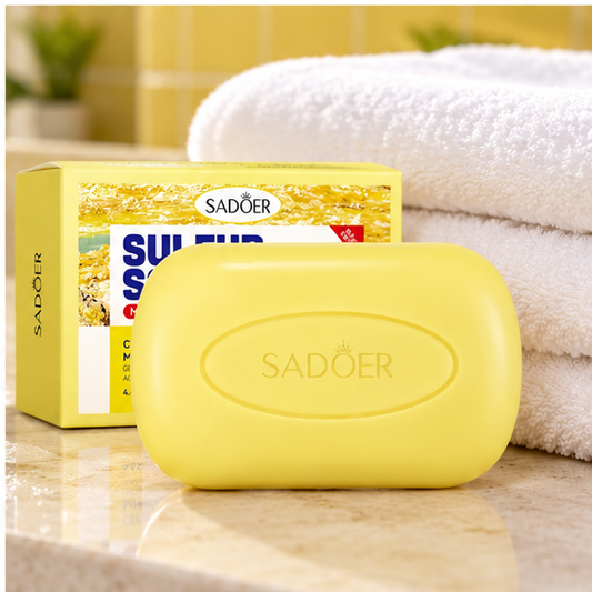 SADOER Sulfur Cleansing Soap beside towel