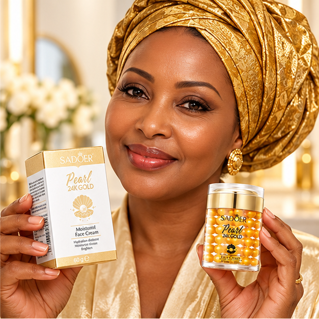 SADOER Pearl 24K Gold Face Cream with model