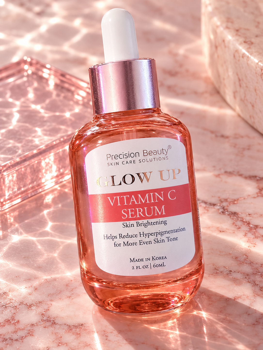 Precision Beauty Glow Up Vitamin C Serum 60 ml labeled bottle detail