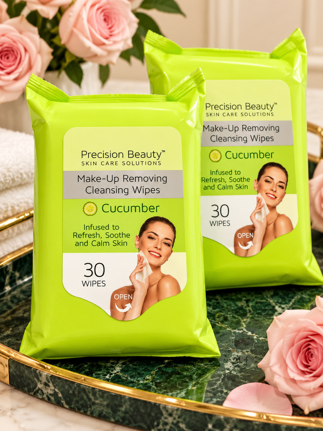 Precision Beauty Cucumber two-pack — two30-wipe packets, close-up