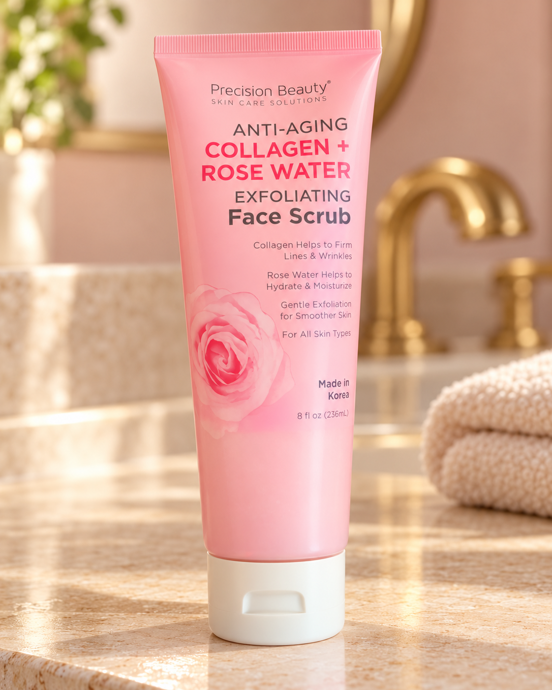 Precision Beauty Collagen and Rose Water face scrub 236 mL — home bathroom product view
