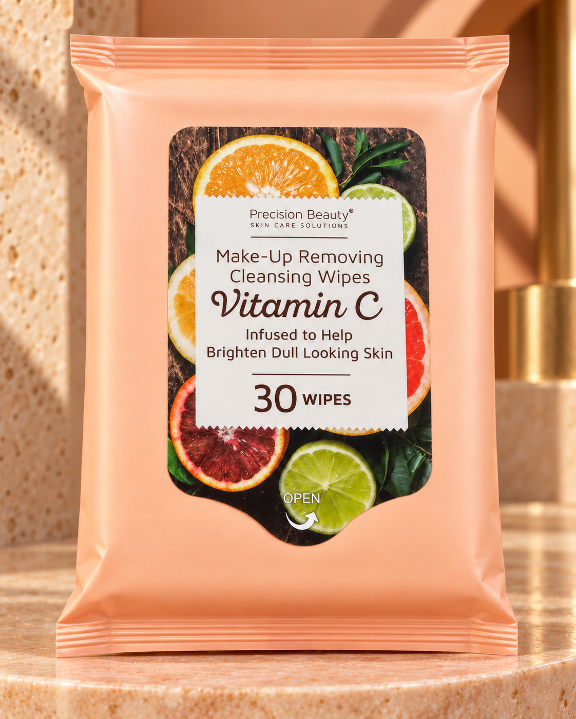 Precision Beauty Vitamin C Cleansing Wipes, 30 wipes, polished single pack