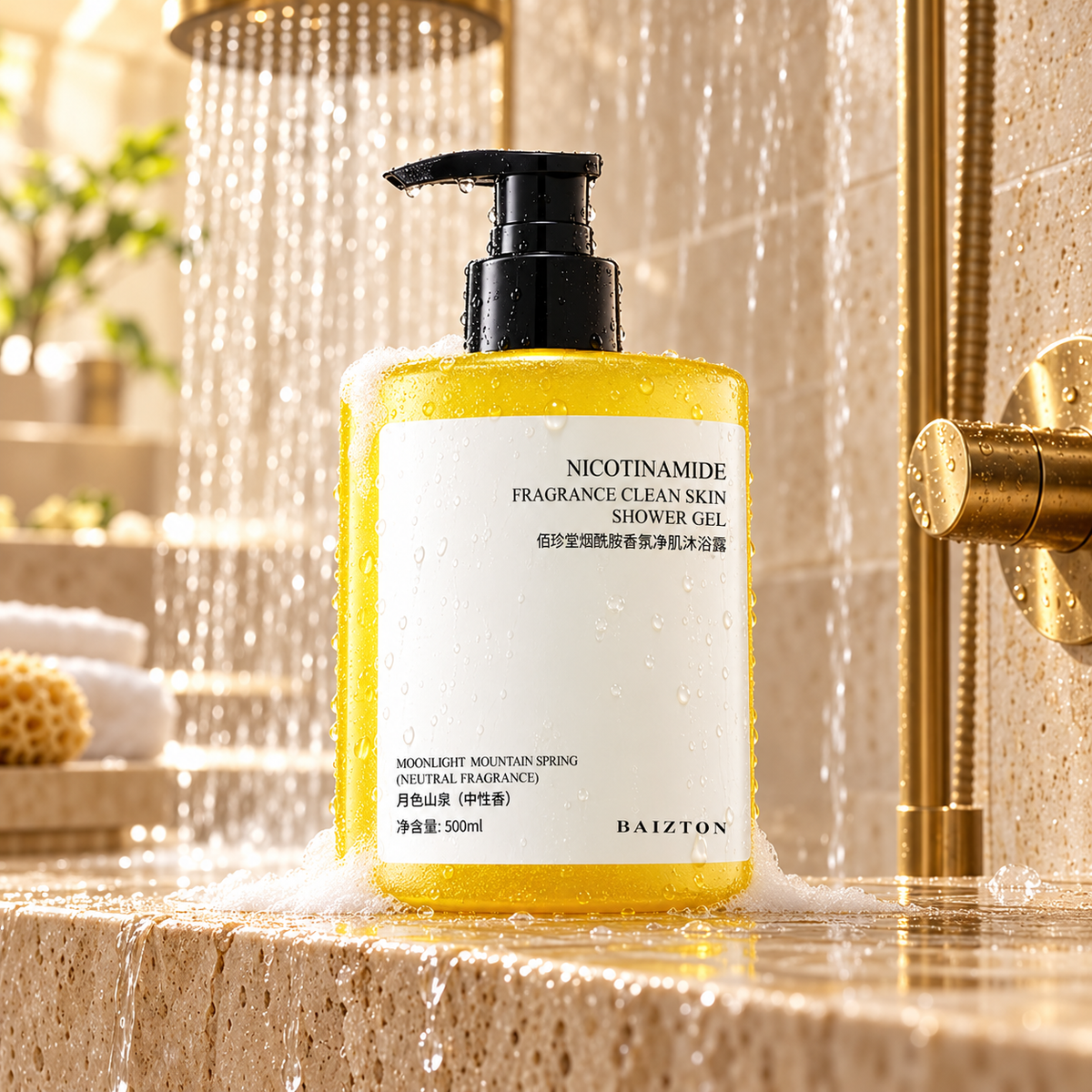 BAIZTON Nicotinamide Fragrance Clean Skin Shower Gel — Mint & Bergamot, Raspberry & Bergamot or Rose & Geranium, 500 ml — premium product photograph