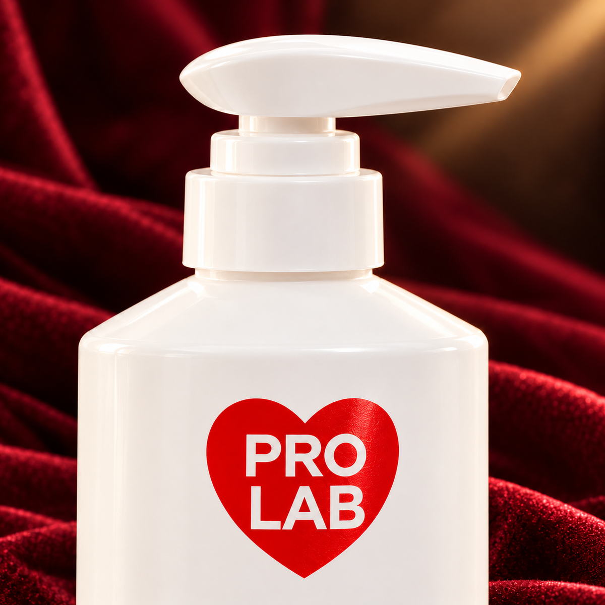 PRO LAB Alpha Arbutin + Niacinamide bottle pump and red-heart brand detail; styled close-up photograph.