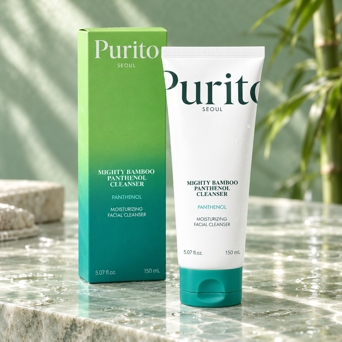 Purito SEOUL Mighty Bamboo Panthenol Cleanser 150ml — bottle and matching retail carton