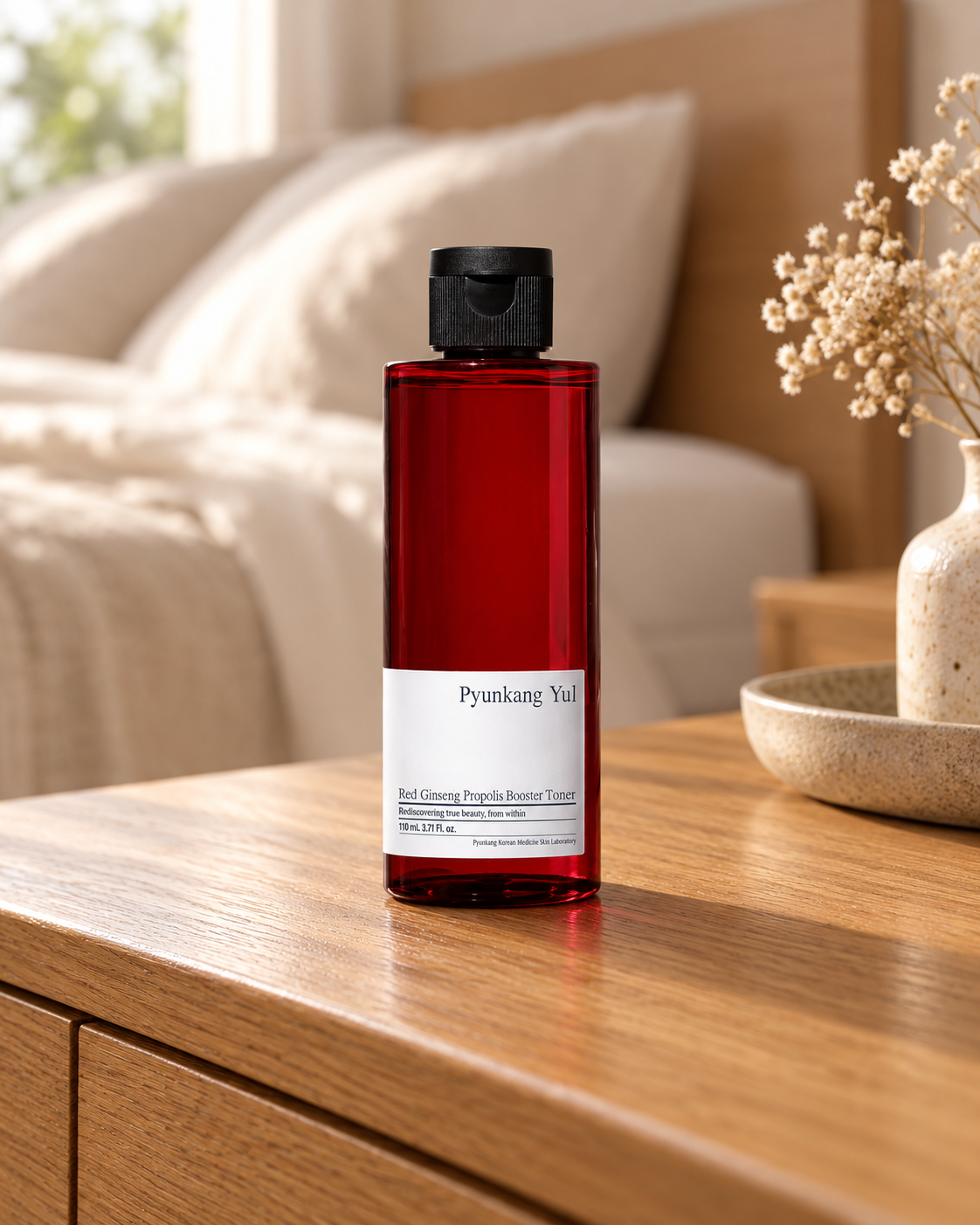 Pyunkang Yul Red Ginseng Propolis Booster Toner 110 ml — bottle on home dresser