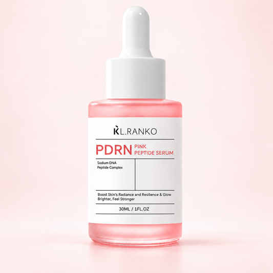 KL.RANKO PDRN Pink Peptide Serum — bottle on a clean blush background
