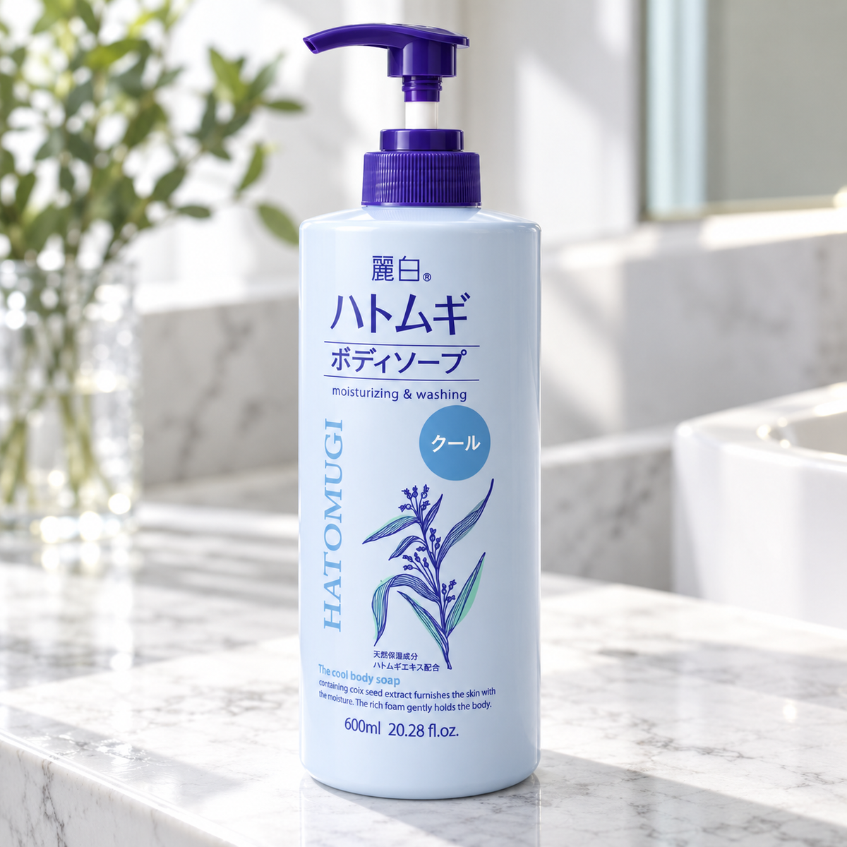 REIHAKU HATOMUGI Cool Body Soap 600 mL label and pump detail