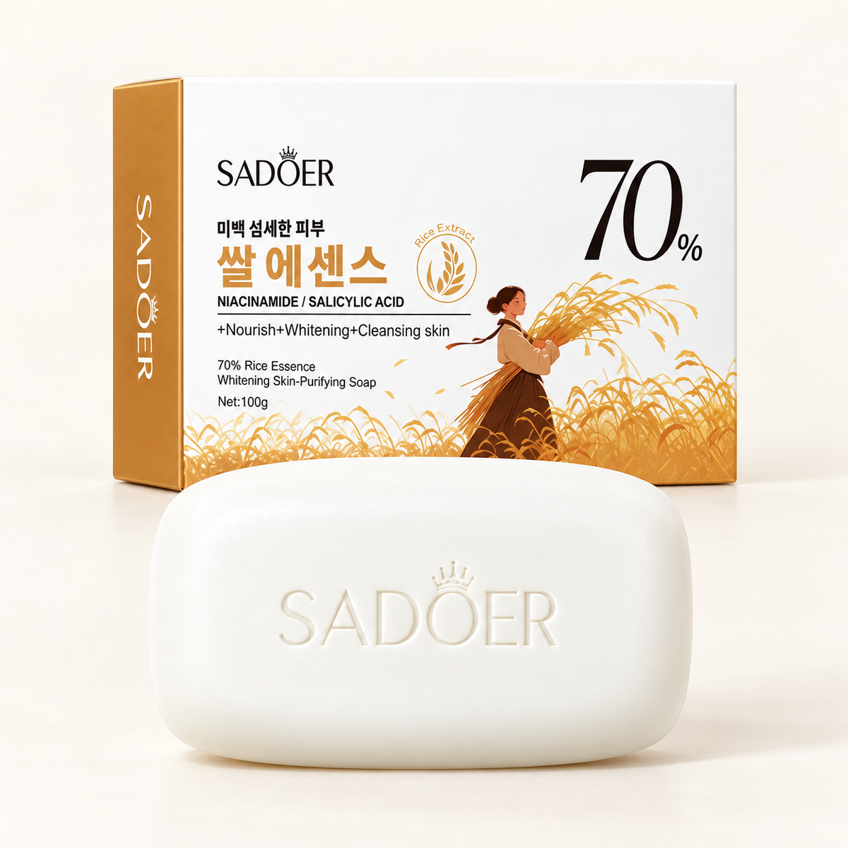 SADOER 70% Rice Essence Soap 100 g packaging detail