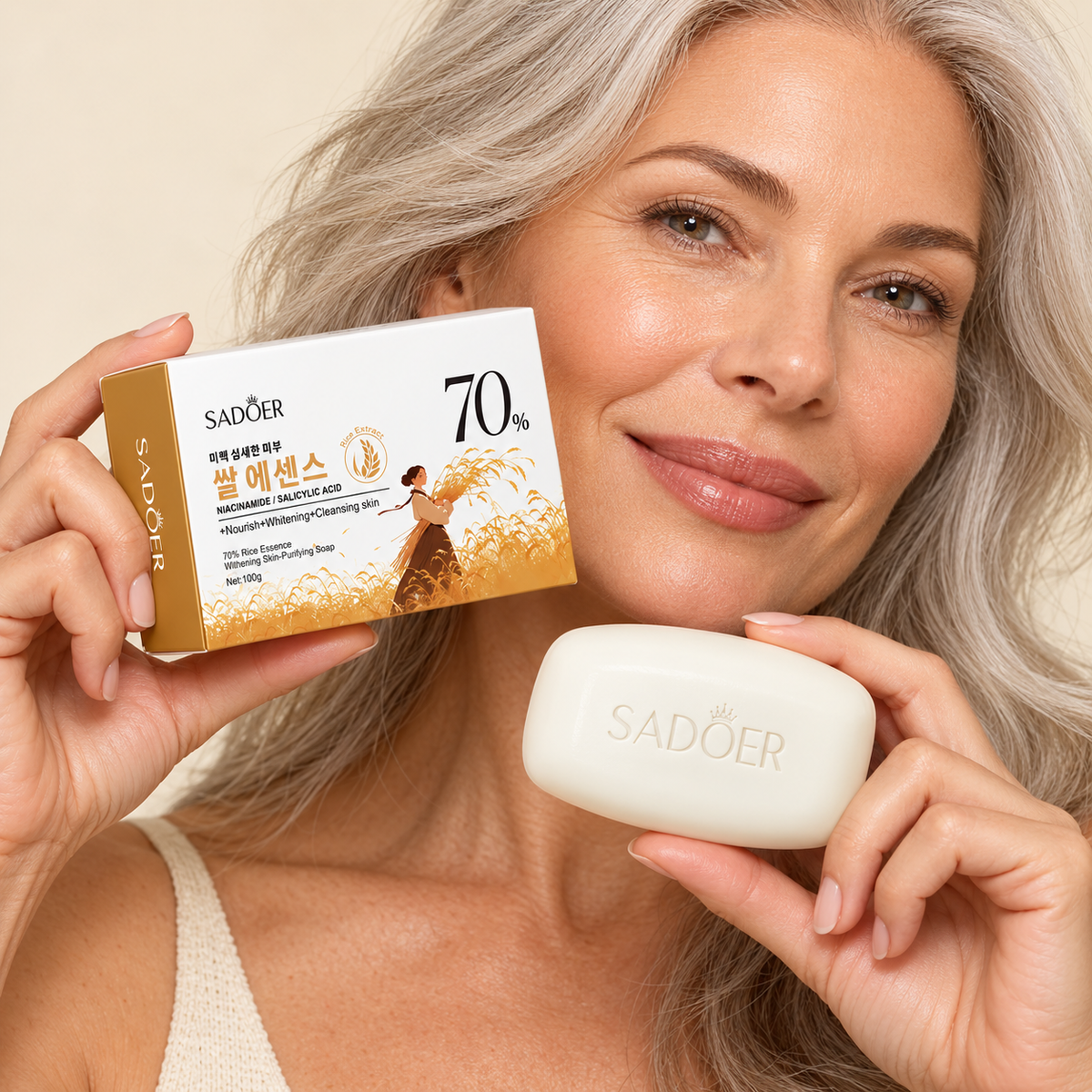SADOER 70% Rice Essence Soap 100 g with adult model