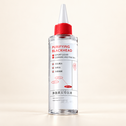 RUYI blackhead cleansing liquid bottle on a warm ivory background
