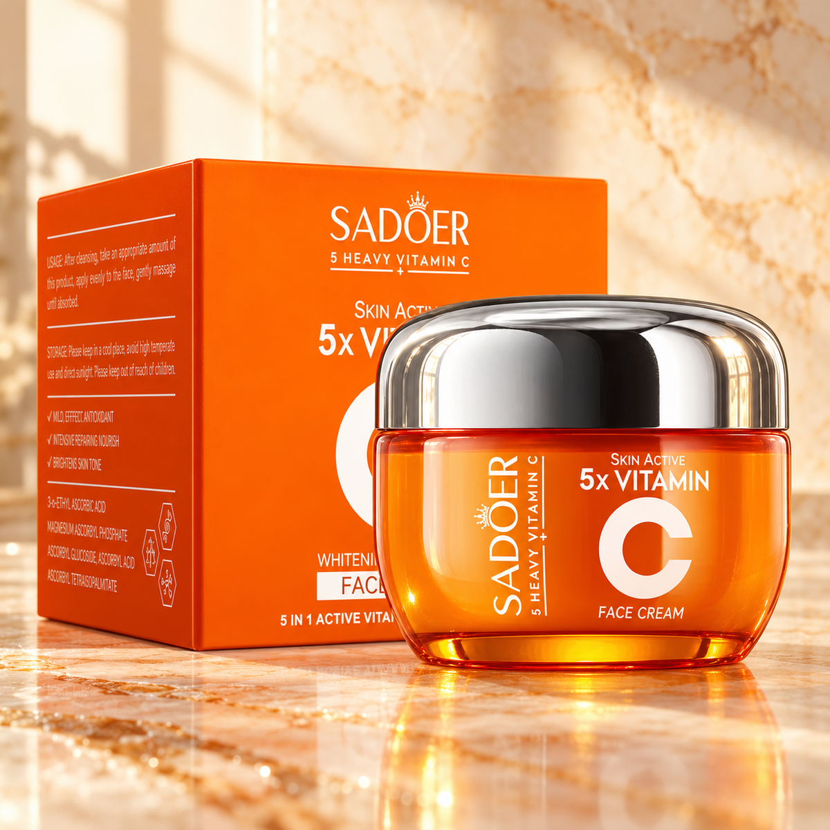 SADOER 5x Vitamin C Face Cream — Daily Moisturizing Care — package and product