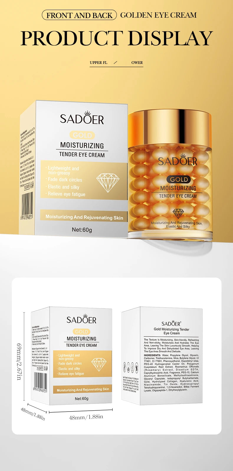 SADOER Gold Moisturizing Tender Eye Cream — carton with ingredient label