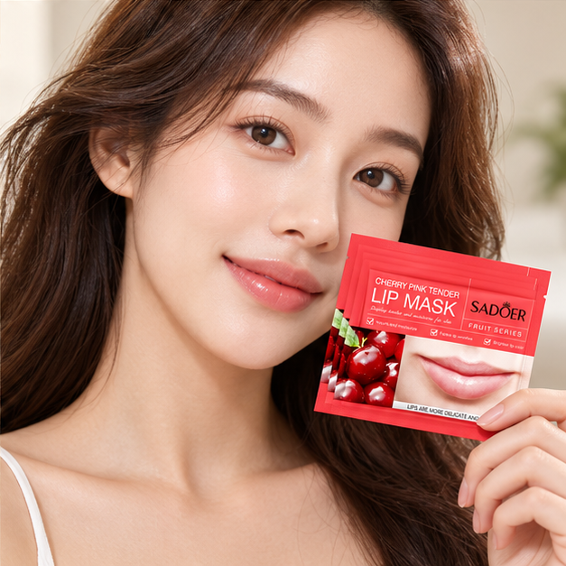 SADOER Cherry lip masks — single packet shown with model