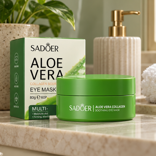 SADOER Aloe Vera Collagen Soothing Eye Mask — 80 g, 60 Patches — bathroom still life