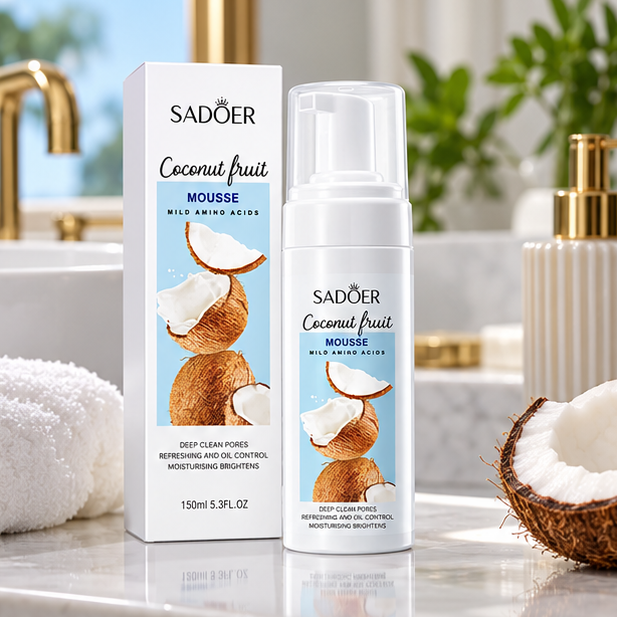 SADOER Coconut Fruit Cleansing Mousse — 150 ml — bathroom still life