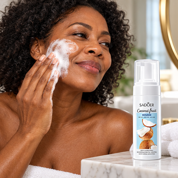 SADOER Coconut Fruit Cleansing Mousse — 150 ml — adult model using product