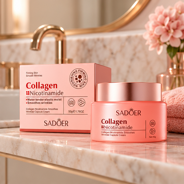 SADOER Collagen Nicotinamide Capsule Cream — 50 g — bathroom still life