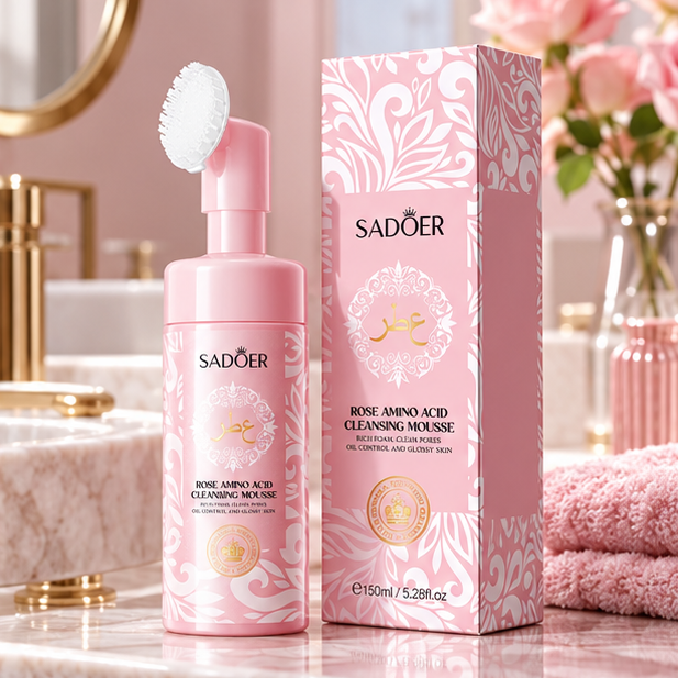 SADOER Rose Amino Acid Cleansing Mousse — 150 ml — bathroom still life