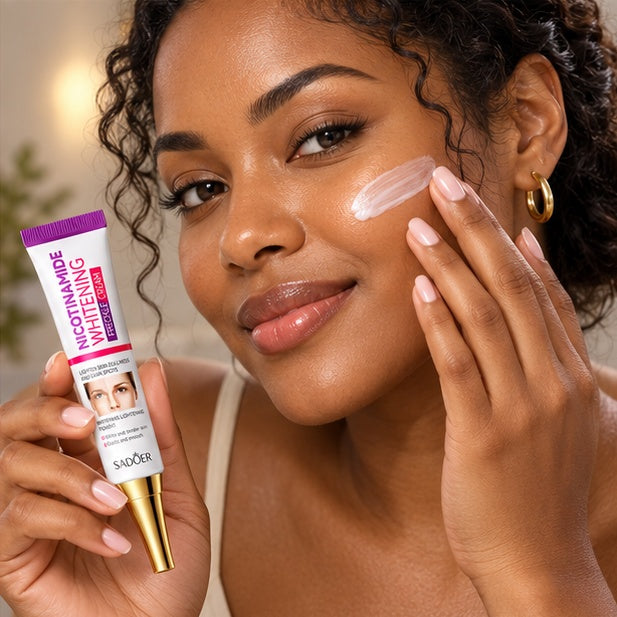 SADOER Nicotinamide Essence & Cream Set — 30 ml + 20 g — illustrative adult model using the product