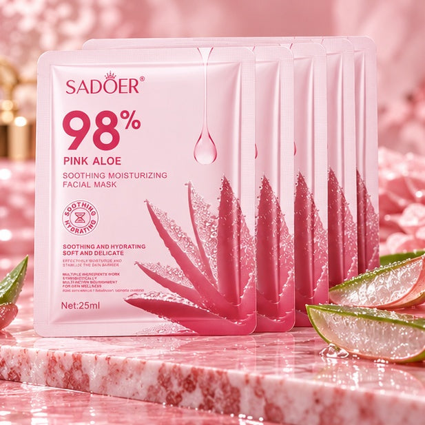 SADOER Pink Aloe Soothing Moisturizing Facial Masks — 5 × 25 ml — product view 1