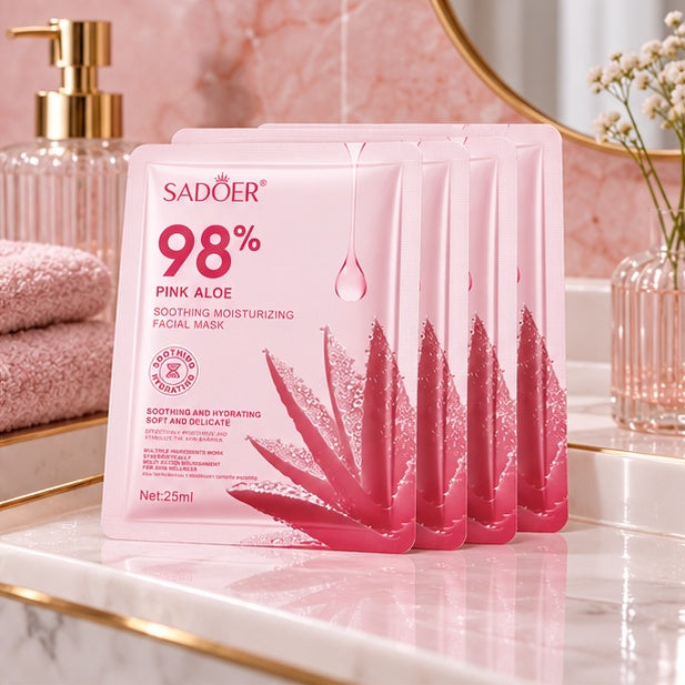 SADOER Pink Aloe Soothing Moisturizing Facial Masks — 5 × 25 ml — product view 2