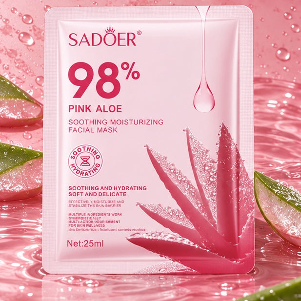 SADOER Pink Aloe Soothing Moisturizing Facial Masks — 5 × 25 ml — product view 3