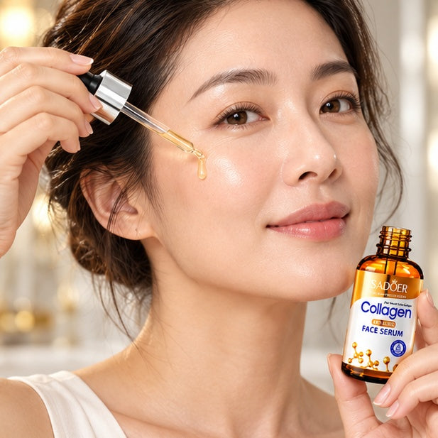 SADOER Collagen Face Cream & Serum Set — illustrative adult model using the product