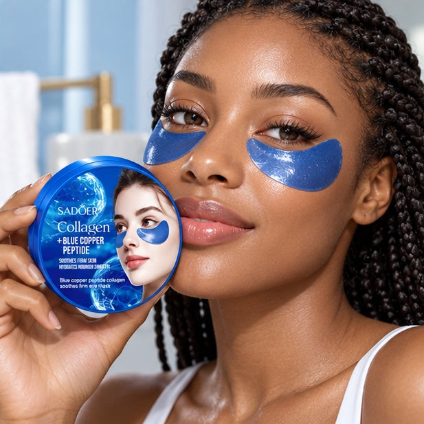 SADOER Collagen Eye Masks — 80 g, 60 Patches — illustrative adult model using the product