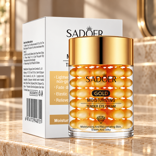 SADOER Gold Moisturizing Tender Eye Cream — matching jar and carton