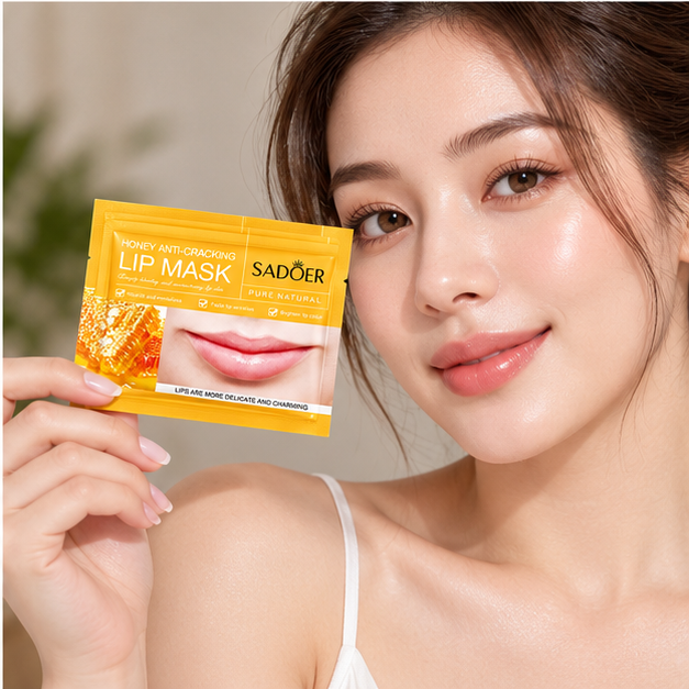 SADOER Honey lip masks — single packet shown with model