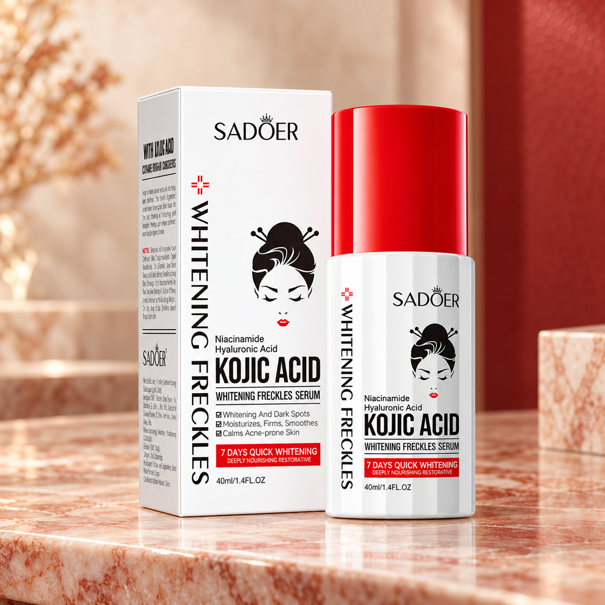 SADOER Kojic Acid Whitening Freckles Serum — 40 ml — actual packaging