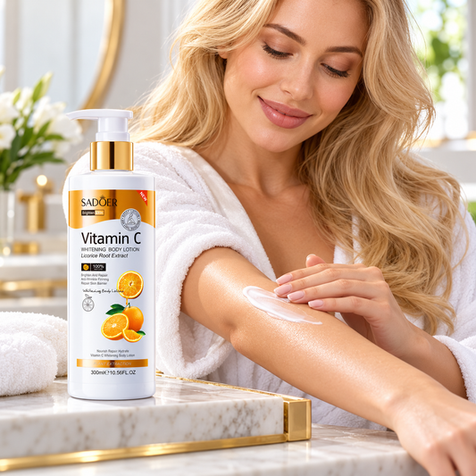 Vitamin C Whitening Body Lotion — adult model applying lotion
