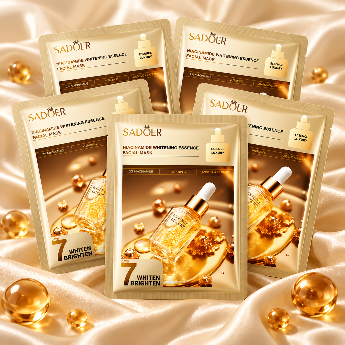 Five SADOER Niacinamide Vitamin C facial mask packets