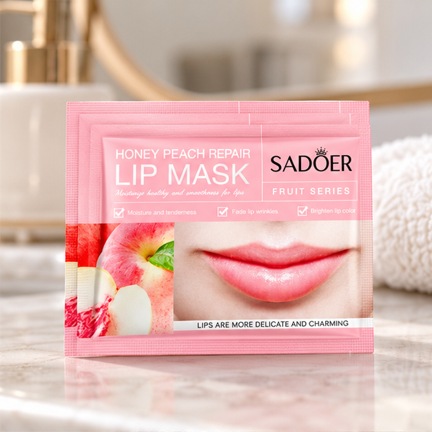 SADOER Honey Peach lip masks — single packet detail