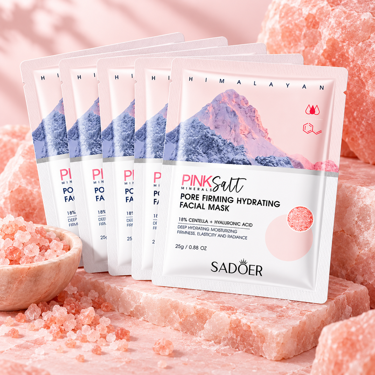 Five SADOER Himalayan Pink Salt facial mask packets