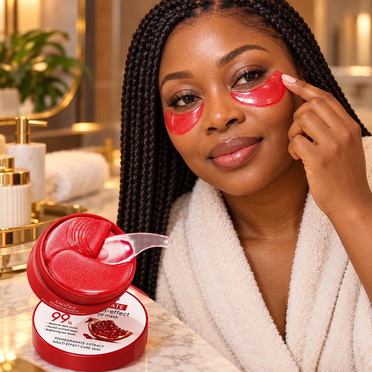 SADOER Pomegranate Eye Patches — adult woman with braids wearing eye patches
