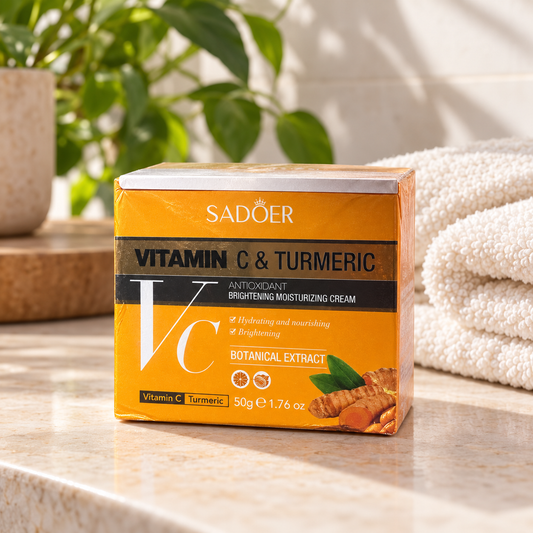 SADOER Vitamin C and Turmeric Moisturizing Cream 50 g box on a bright vanity
