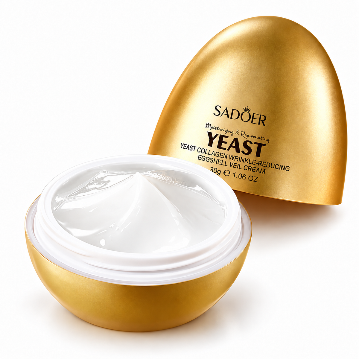 SADOER Yeast Collagen Eggshell Veil Cream — open 30 g jar and lid
